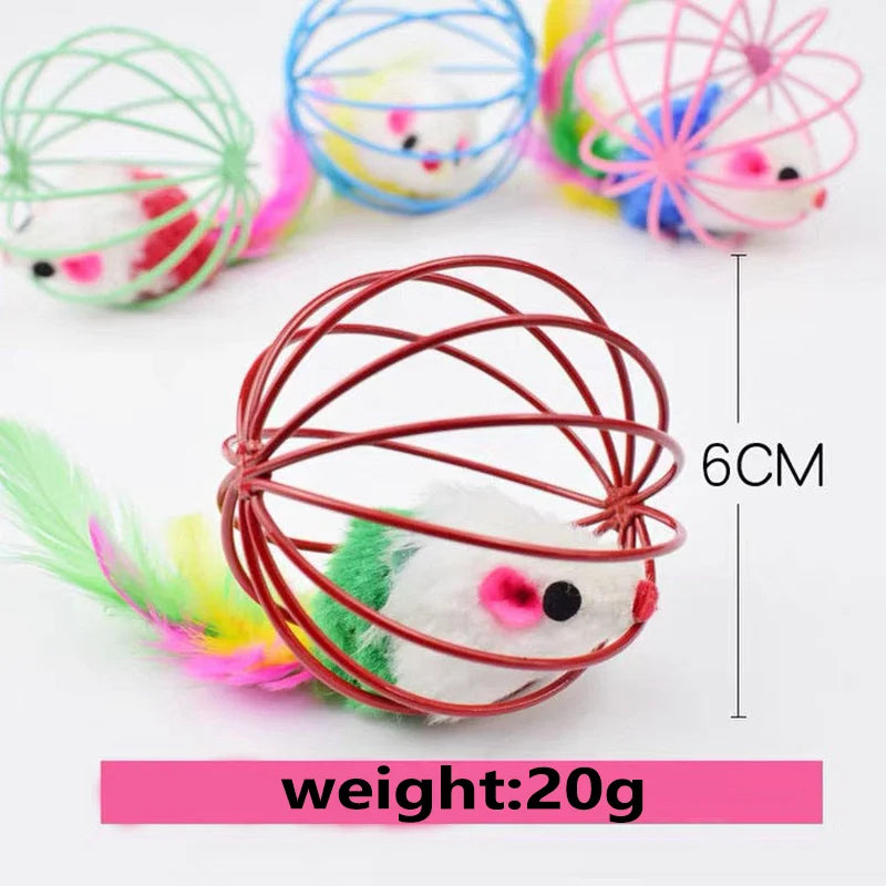 Jouet pour chat populaire : souris colorée en cage avec souris interactive à poursuivre