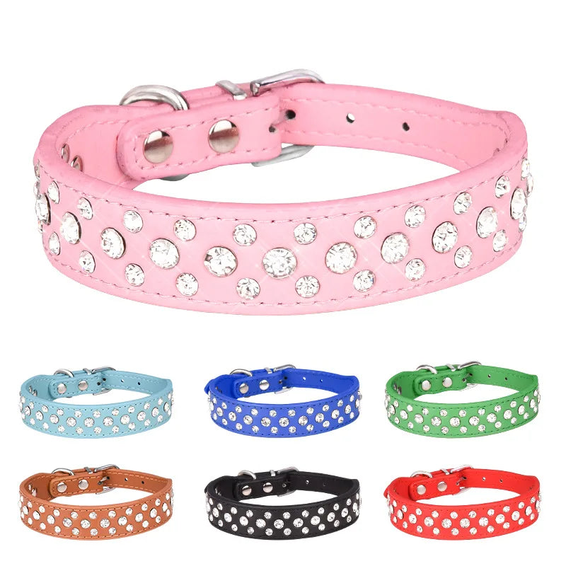 Colliers pour petits chiens et autres animaux de compagnie, colliers en similicuir (PU) avec strass pour chiens et chats, réglables pour éviter que les animaux ne se perdent.