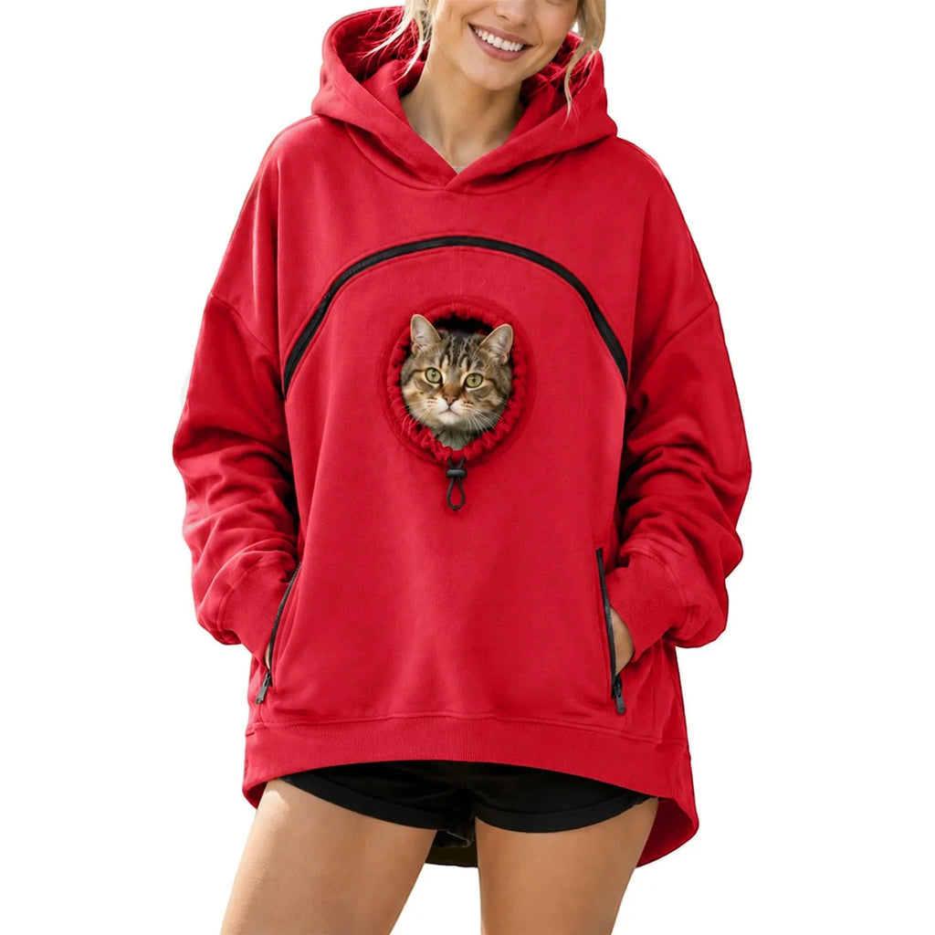 Sweat à capuche en polaire de flanelle épaisse – Tenue assortie pour vous et votre animal, vêtement d'intérieur chaud et ample doté d'une poche pour porter votre animal