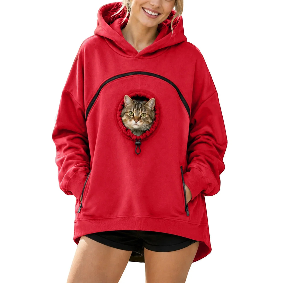Sweat à capuche en polaire de flanelle épaisse – Tenue assortie pour vous et votre animal, vêtement d'intérieur chaud et ample doté d'une poche pour porter votre animal