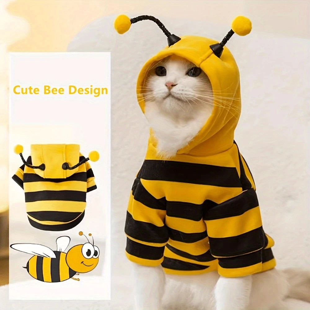 Costume d'Halloween pour animaux (chiens et chats) : sweat à capuche motif abeille – Tenue d'hiver pour petits et moyens animaux