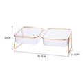 Gamelle double transparente surélevée pour animaux (chat/chien) avec support doré – Pour eau et nourriture