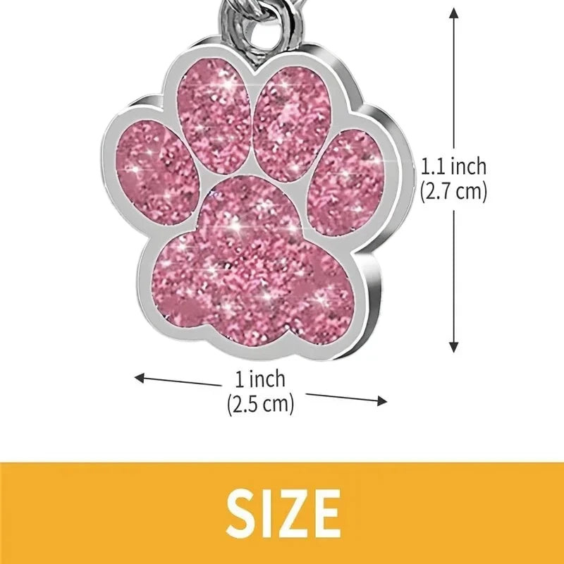 Plaque d'identification personnalisée et gravée pour chien ou chat – Pendentif en alliage en forme de patte avec paillettes – Accessoire pour collier d'animal de compagnie