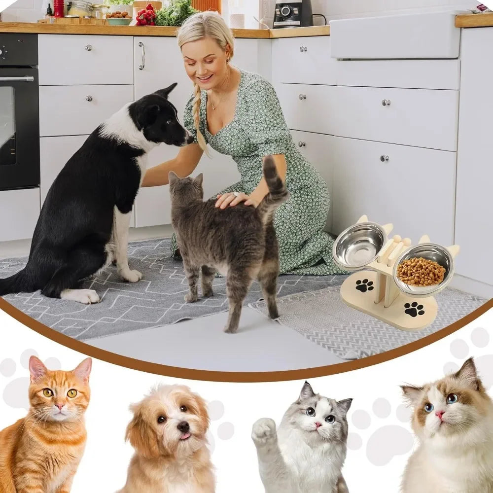 Station de repas surélevée pour animaux, avec 2 gamelles en acier inoxydable, réglable en hauteur, pour la nourriture et l'eau, adaptée aux petits chats et aux chiots