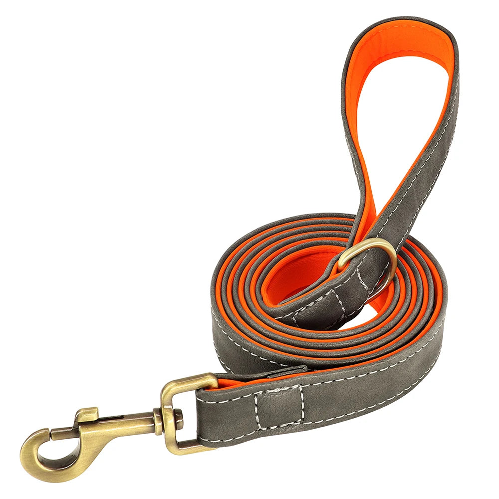 Ensemble collier et laisse en cuir personnalisés pour chien – Collier en cuir souple et rembourré pour chiens de petite, moyenne et grande taille – Plaque nominative gravée offerte