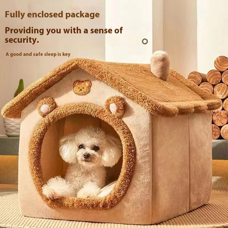 Niche pour animaux toutes saisons – Couchage amovible et lavable pour petits chiens et chats, idéal pour l'hiver