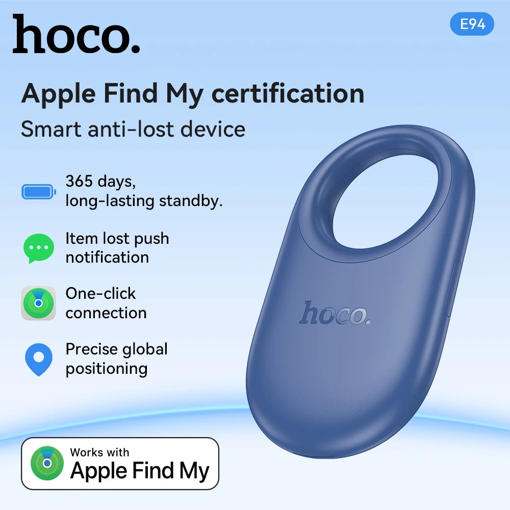 HOCO E94 – Traceur GPS intelligent compatible AirTag pour animaux, chiens et clés ; dispositif anti-perte avec étui, compatible avec le réseau « Localiser » (Find My) pour le suivi des personnes âgées et des enfants