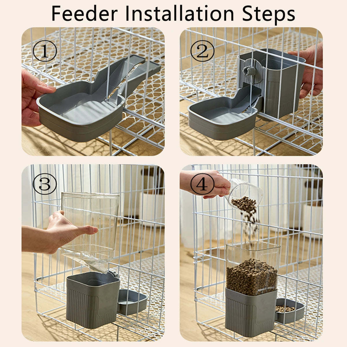 Distributeur automatique d'eau et de nourriture pour animaux (chiens, chats) – Gamelle suspendue à la cage, adaptée aux petits chiots, chats et lapins.