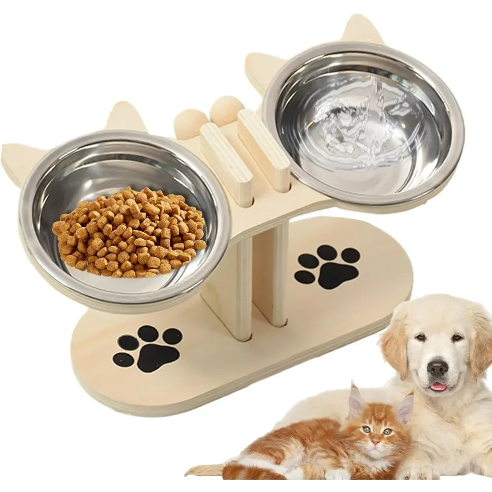 Station de repas surélevée pour animaux, avec 2 gamelles en acier inoxydable, réglable en hauteur, pour la nourriture et l'eau, adaptée aux petits chats et aux chiots