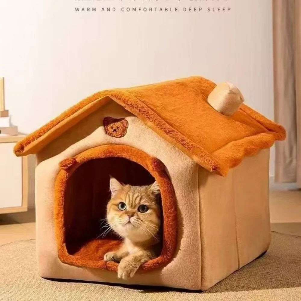 Niche pour animaux toutes saisons – Couchage amovible et lavable pour petits chiens et chats, idéal pour l'hiver