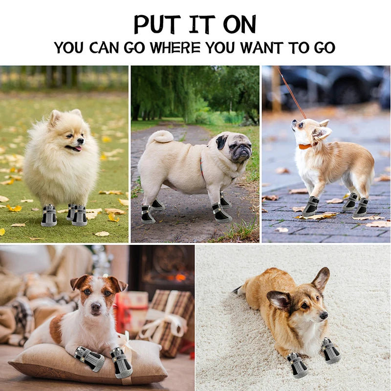 Chaussures pour chiens avec semelles antidérapantes et doublure en peluche épaisse – Protection chaude et respirante pour les pattes (adaptées à la marche et à l'extérieur)