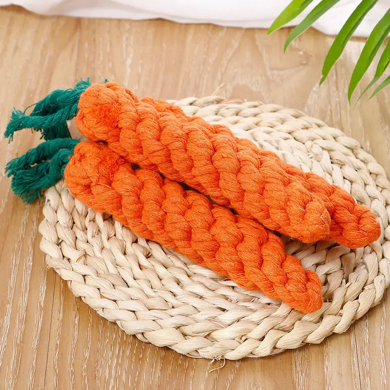 1 jouet à nœuds pour animaux (chien et chat) en forme de carotte – Jouet à mâcher en corde de coton pour chiens (usage intérieur) et chats – Accessoire pour animaux