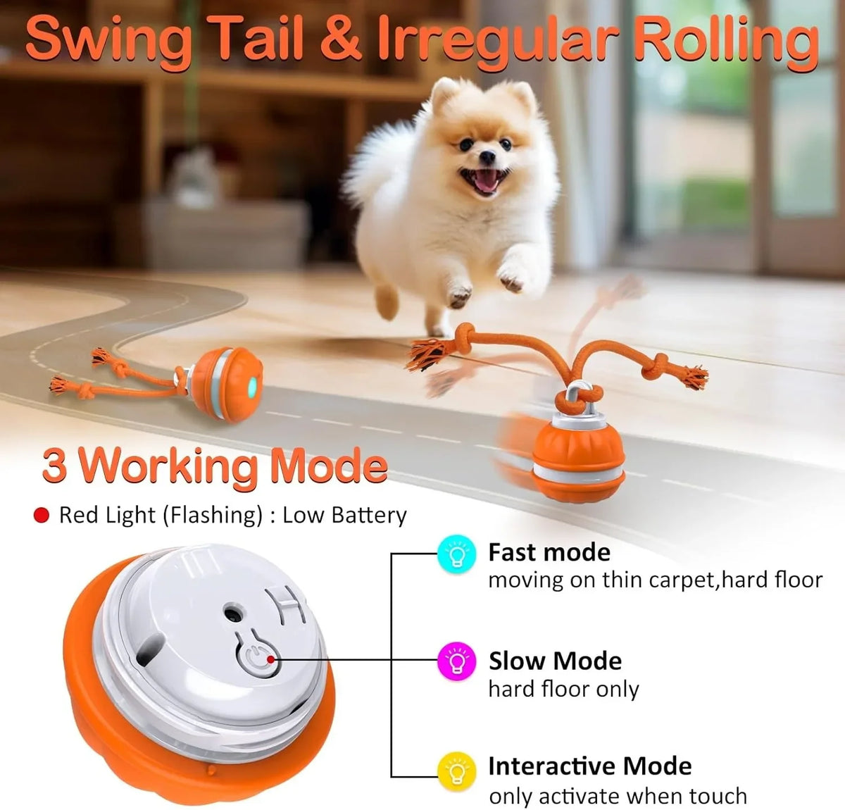 Jouet interactif pour chiens : balle roulante activée par le mouvement pour chiots et petits chiens – Jouet à déplacement automatique rechargeable par USB
